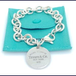 Authentic Tiffany Silver Round Charm Tag Bracelet.